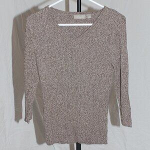 Croft & Barrow Womens Large Vneck Sweater ¾ sleeves 100% Cotton Speckled Ribbed